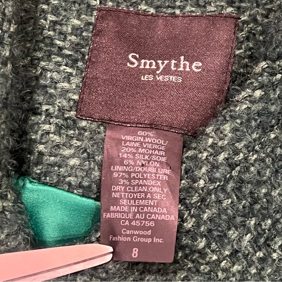 Smythe Les Vestes Double Breasted Tweed Funnel Neck Blazer 8 Virgin Wool Green - Picture 12 of 16